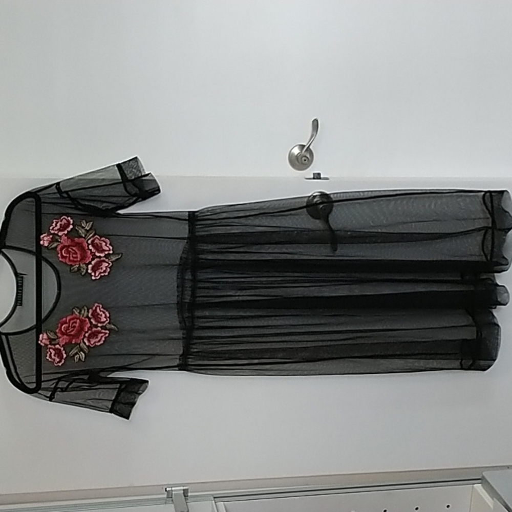 Woman's black short sleeve  sheer dress/ bathing suit cover up by Potters Pot